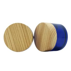 Pot en verre bleu 50g couvercle bois (2)