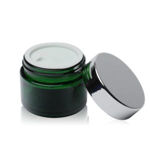 Pot En verre Vert Cosmétique 50g Avec Couvercle Argenté