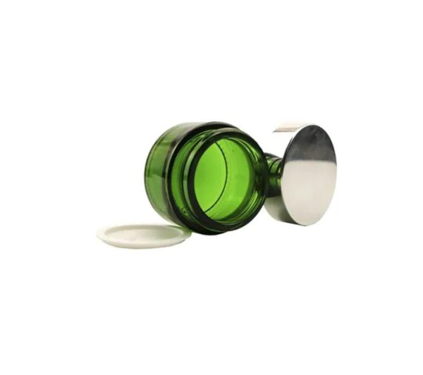 Pot en verre vert 50g couvercle argenté (2)