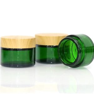 Pot En verre Vert Cosmétique 50g Avec Couvercle En Bois Plastique