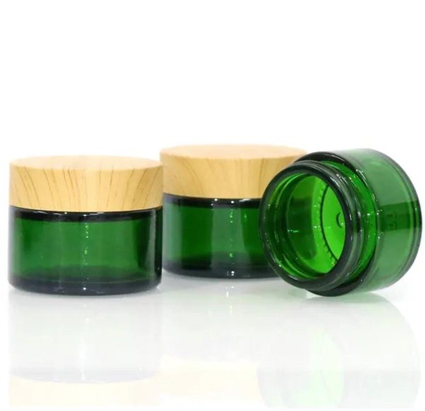 Pot en verre vert 50g couvercle bois (1)