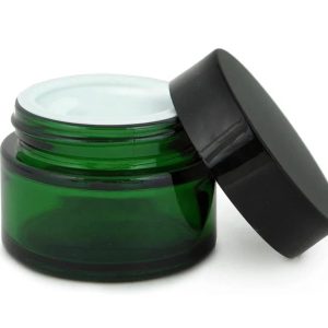 Pot en verre vert 50g couvercle noir (1)