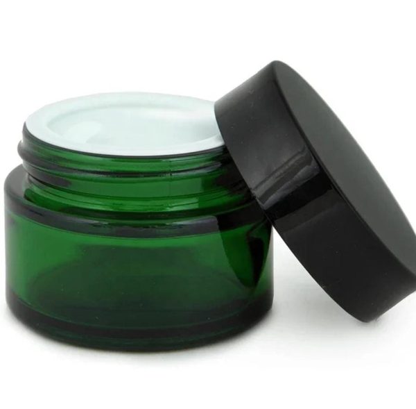 Pot en verre vert 50g couvercle noir (1)