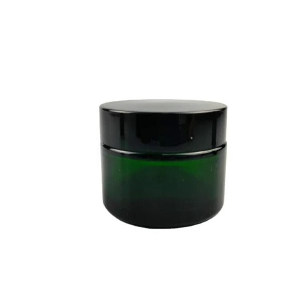 Pot en verre vert 50g couvercle noir (2)