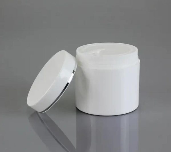 Pots en plastique blanc avec bague argenté (3)