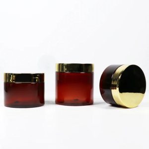 Pots en plastique pet marron avec couvercle doré brillant (1)