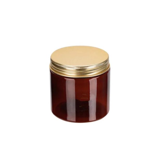 Pots en plastique pet marron avec couvercle métal doré (1)