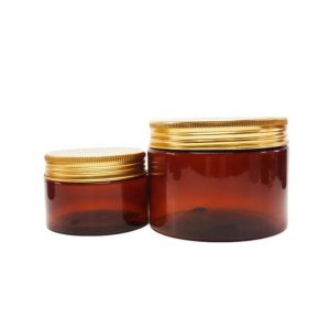 Pots en plastique pet marron avec couvercle métal doré (3)