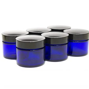 Pot en verre bleu 50g couvercle noir