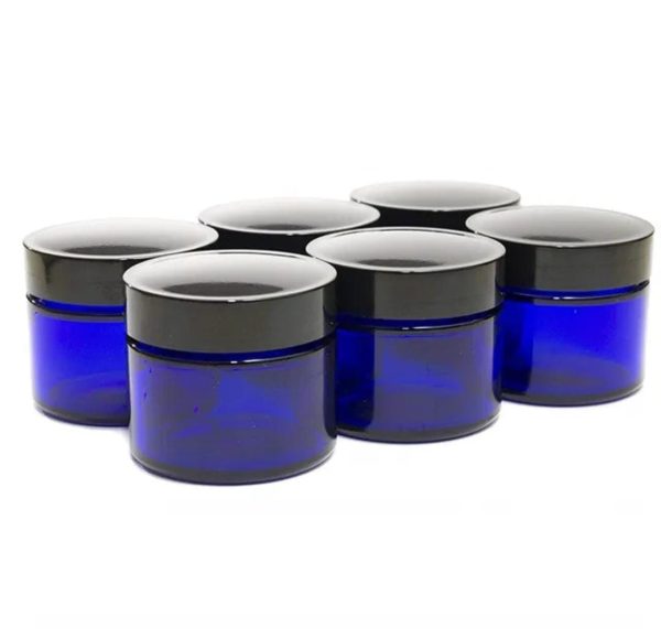 Pot en verre bleu 50g couvercle noir