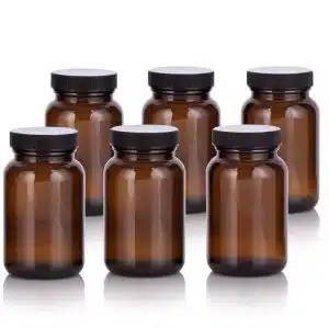 Flacon Pilulier en Plastique Marron Ambré pour les Médicaments et Compléments alimentaires avec Bouchon à Vis Noir emballage alimentaire