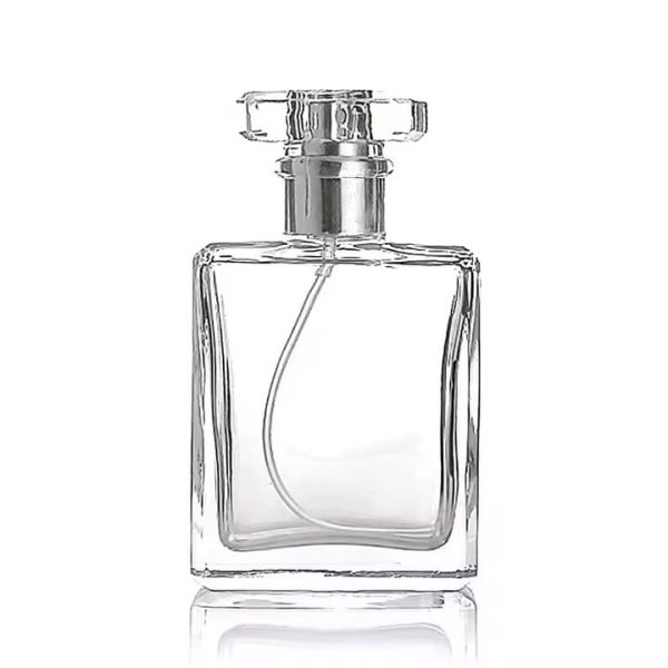 Flacon de parfum en verre carré rechargeable 50ml, avec bouchon en acrylique