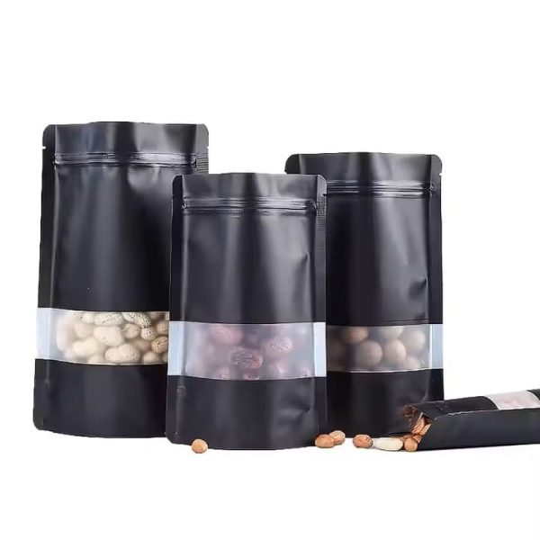 Sachet alimentaire noir mat avec fenêtre transparente et fermeture éclair hermétique