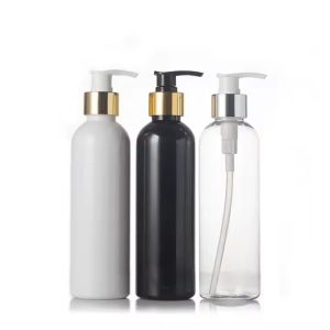Flacon 250ml en Plastique PET avec Pompe – Transparent, Noir, Ambré ou Blanc pour emballage cosmétique