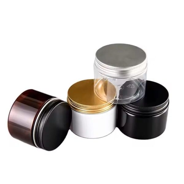 Pot 100ml en Plastique PET Transparent/Ambré avec Couvercle Métal – Emballage Cosmétique Élégant