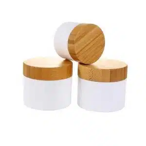 Pot rond blanc avec couvercle bambou emballage cosmetique maroc