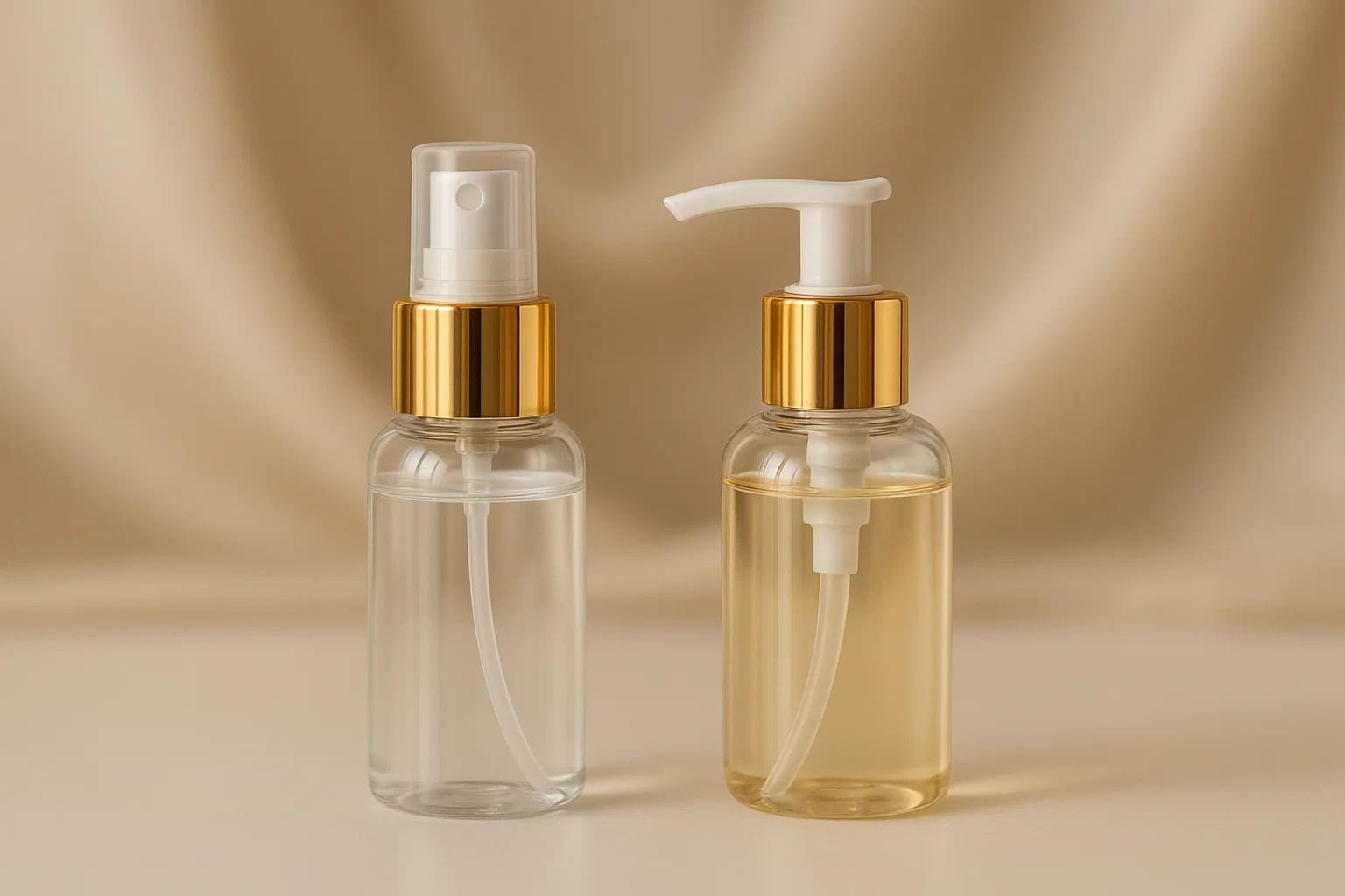Nouveaux bouchons spray & pompe dorée pour vos soins liquides emballage maroc