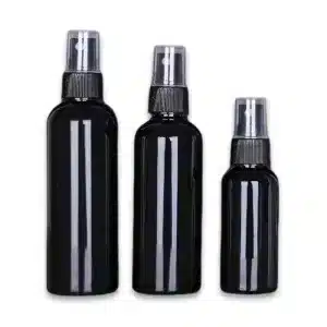 Flacon PET noir avec spray noir pour pulvérisation et emballage cosmétique casablanca