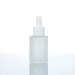 Flacon cylindrique en verre mat givré à épaule plate de 30 ml avec bouchon compte-gouttes blanc pour sérum de soin de la peau et emballage d'huile essentielle emballage en gros maroc