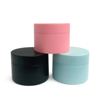 Pot rond cosmétique en plastique mat avec couvercle à vis – Rose, Noir & Vert sauge emballage-cosmétique casablanca