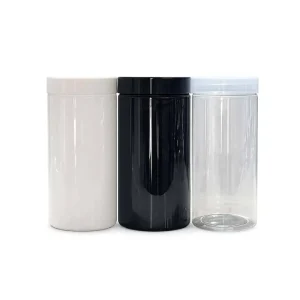 Pots en plastique alimentaire 400 ml cylindriques avec couvercle – Blanc, Noir et Transparent